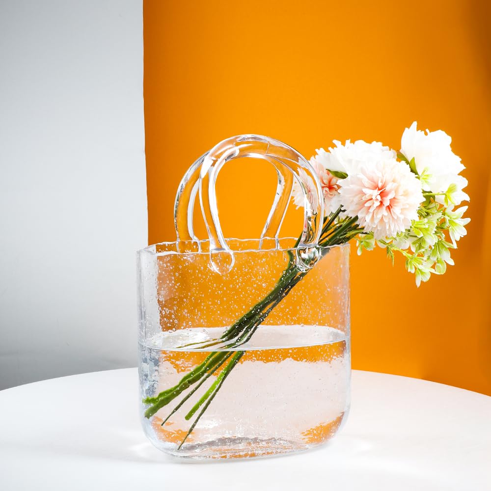 Glass Bag Vase Purse Vase Handbag Flower vase Modern Ornament Decorative Vase for Wedding Living Room Bedroom Table — view 3