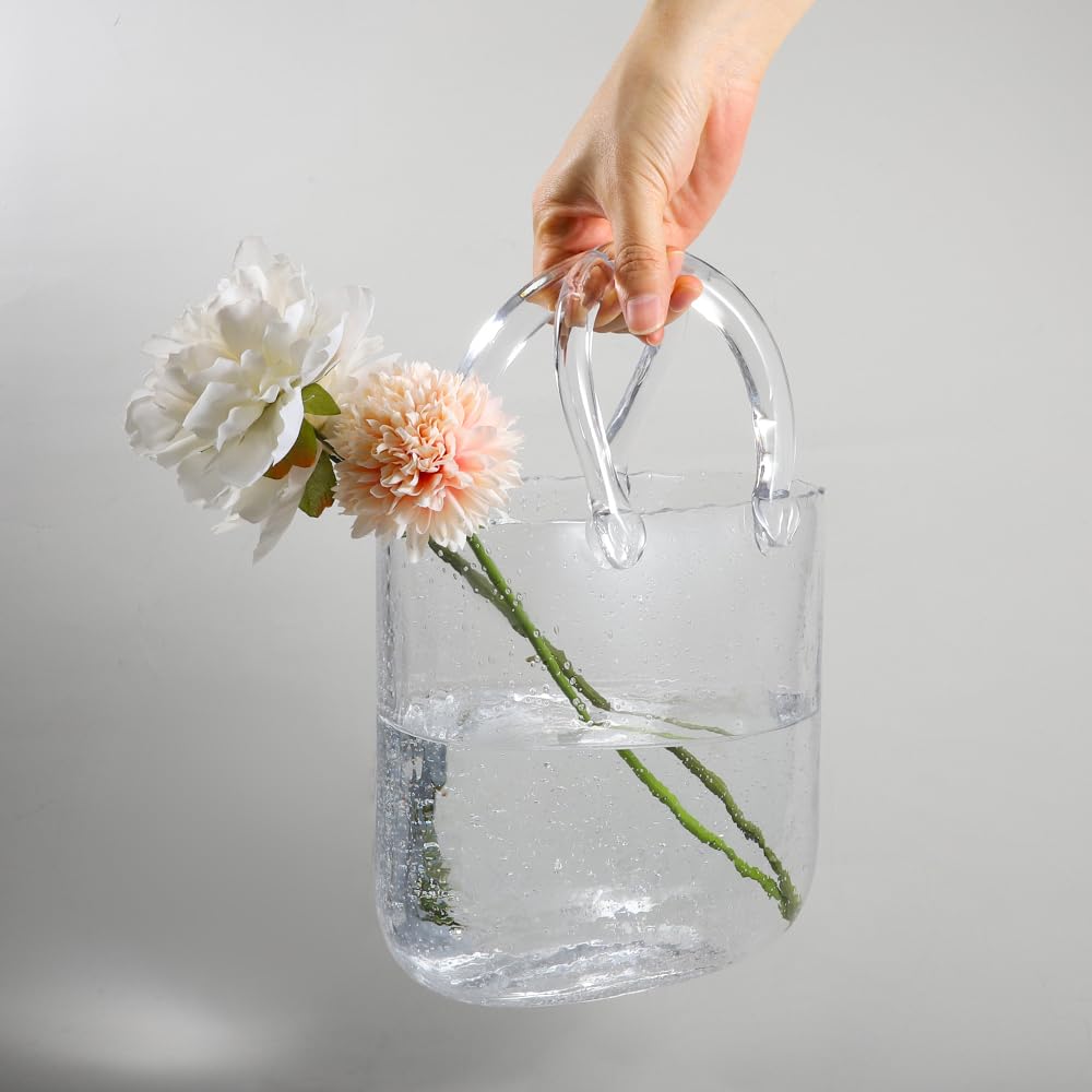 Glass Bag Vase Purse Vase Handbag Flower vase Modern Ornament Decorative Vase for Wedding Living Room Bedroom Table — view 4