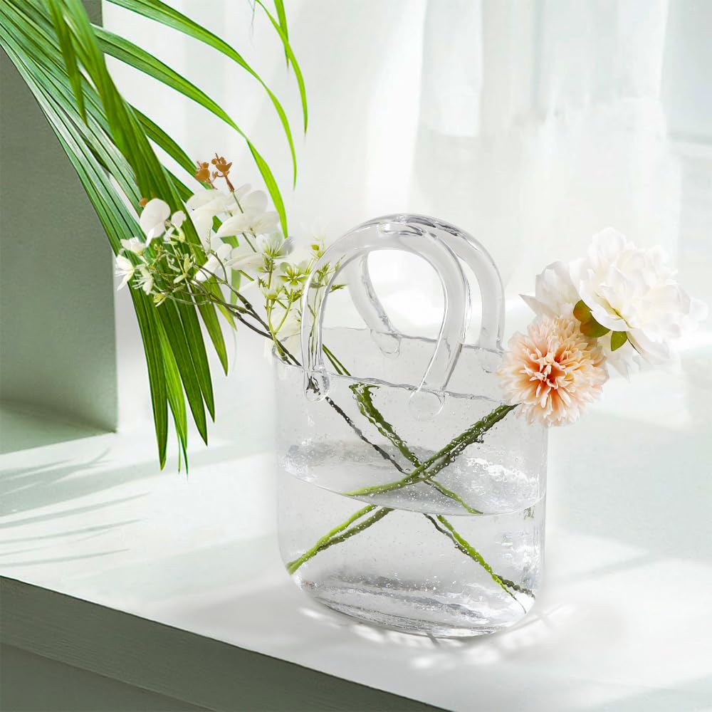 Glass Bag Vase Purse Vase Handbag Flower vase Modern Ornament Decorative Vase for Wedding Living Room Bedroom Table — view 6
