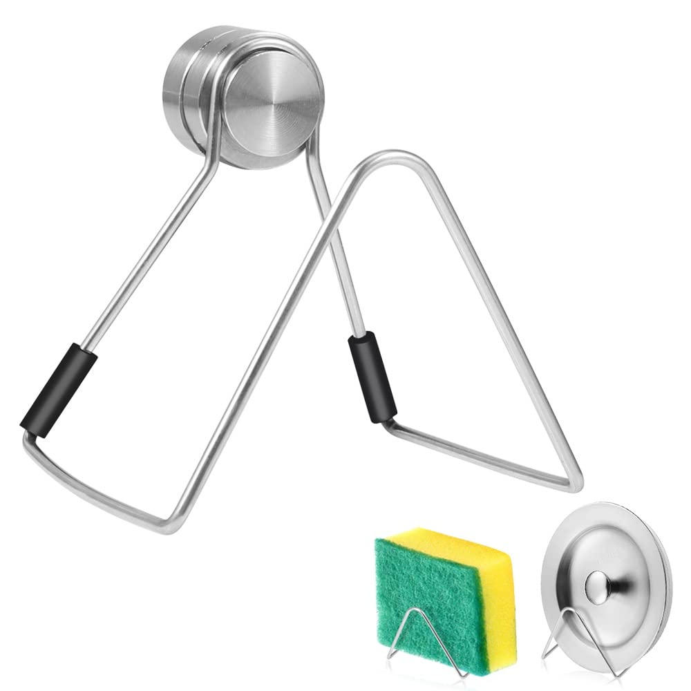 Magnetic Sponge Holder for Kitchen Sink Caddy Stainless Steel No Drilling with Adhesives Waterproof Quick Drying Kitchen Accessories — view 1
