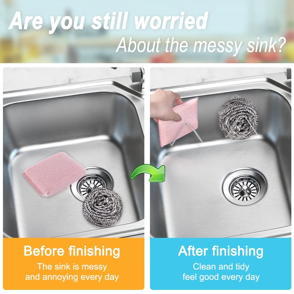 Magnetic Sponge Holder for Kitchen Sink Caddy Stainless Steel No Drilling with Adhesives Waterproof Quick Drying Kitchen Accessories — view 3