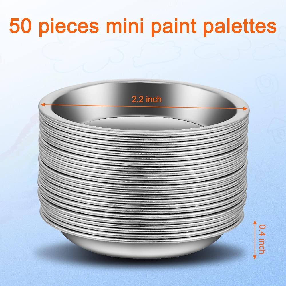 50 Pcs Stainless Steel Painting Color Palette, 2.1 in Painting Trays Make-Up Pallets Mini Metal Watercolor Palette Set for Kids Adults Artist Art and Crafts Supplies — LucyPhy