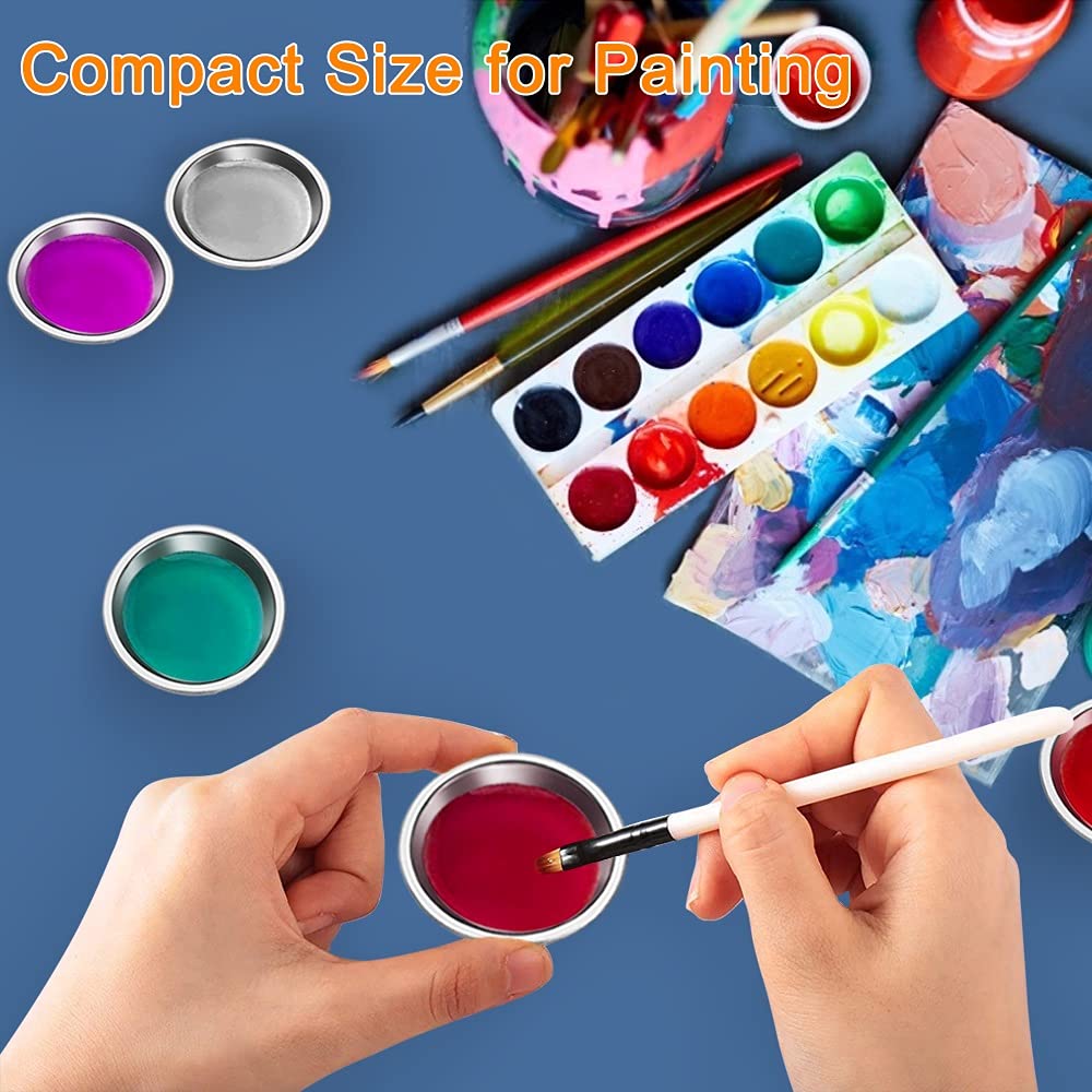 50 Pcs Stainless Steel Painting Color Palette, 2.1 in Painting Trays Make-Up Pallets Mini Metal Watercolor Palette Set for Kids Adults Artist Art and Crafts Supplies — view 2