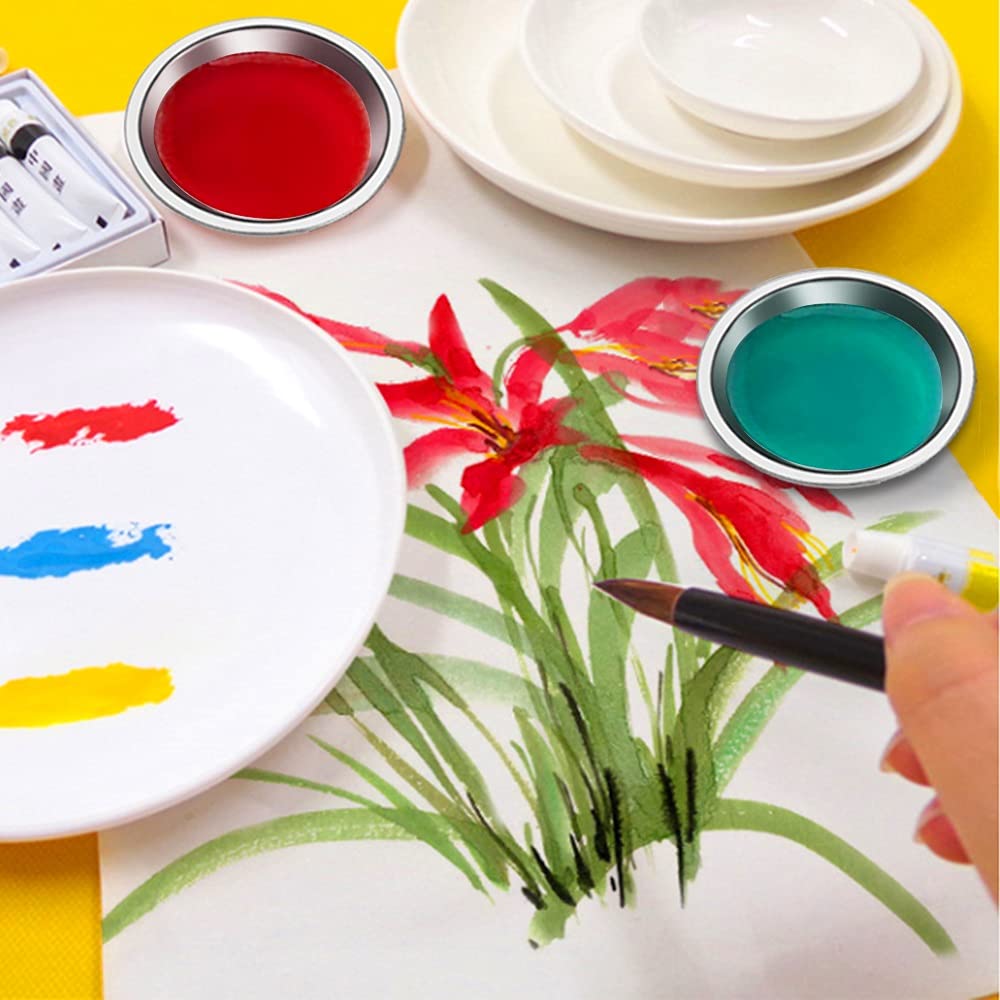 50 Pcs Stainless Steel Painting Color Palette, 2.1 in Painting Trays Make-Up Pallets Mini Metal Watercolor Palette Set for Kids Adults Artist Art and Crafts Supplies — view 3