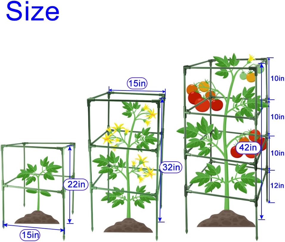 3 Pcs 15′′x15′′x41.5′′ Tomato Cages for Garden Square Tomato Plant Support Cages Tomato Cages Plant Stakes for Climbing Vegetables Plants Flowers — view 2