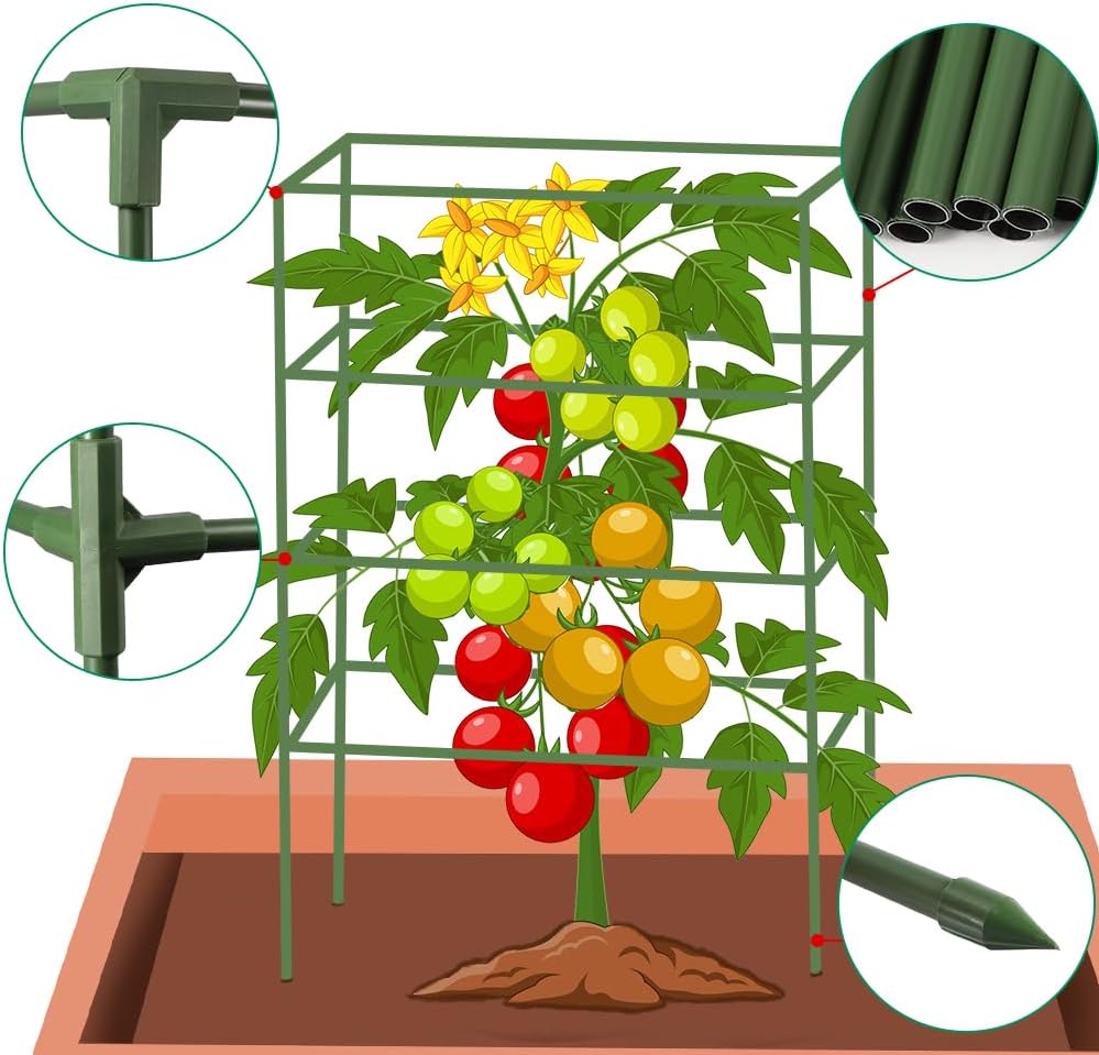 3 Pcs 15′′x15′′x41.5′′ Tomato Cages for Garden Square Tomato Plant Support Cages Tomato Cages Plant Stakes for Climbing Vegetables Plants Flowers — view 2