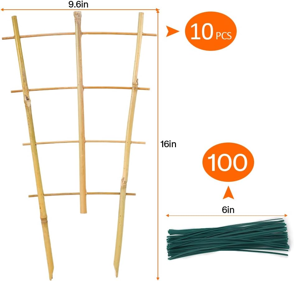 10 Pcs 16′′ Bamboo Trellis with Twist Ties Fan-Shaped Plant Trellis Garden Ladder Trellis for Indoor Potted Plants Climbing Plants — view 2