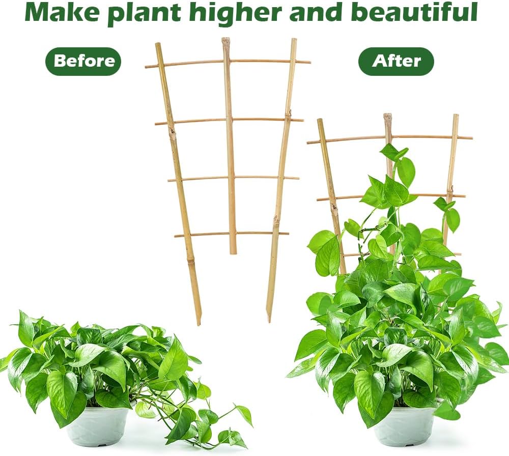 10 Pcs 16′′ Bamboo Trellis with Twist Ties Fan-Shaped Plant Trellis Garden Ladder Trellis for Indoor Potted Plants Climbing Plants — view 3