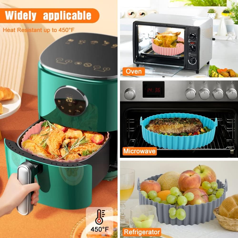 3 Pcs Air Fryer Silicone Liners Pot Silicone Basket Bowl Reusable Baking Tray Replacement of Flammable Parchment Liner Paper Oven Microwave Accessories — view 3