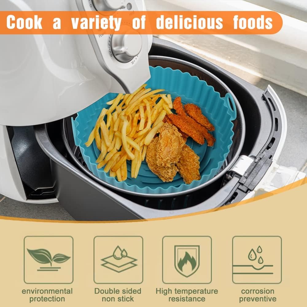 3 Pcs Air Fryer Silicone Liners Pot Silicone Basket Bowl Reusable Baking Tray Replacement of Flammable Parchment Liner Paper Oven Microwave Accessories — view 5