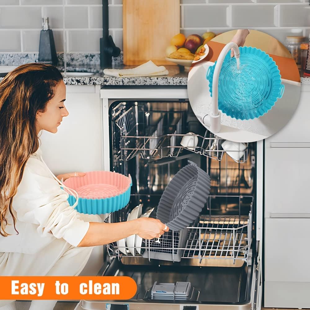 3 Pcs Air Fryer Silicone Liners Pot Silicone Basket Bowl Reusable Baking Tray Replacement of Flammable Parchment Liner Paper Oven Microwave Accessories — view 7